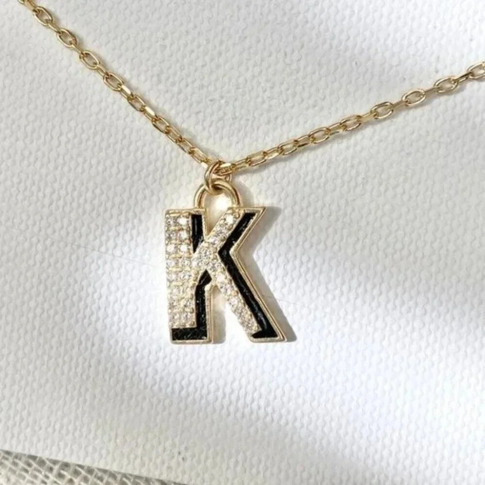 ARGENTO VIVO CZ ENAMEL BLOCK INITIAL K NECKLACE - Picture 2 of 4